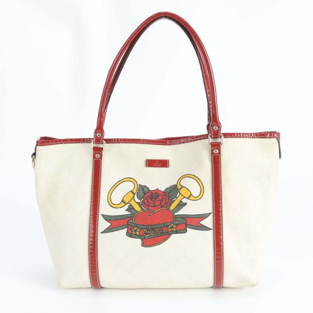 Gucci GG Supreme Tattoo Heart 197953 Leather Tote Bag Shoulder Handbag for Women